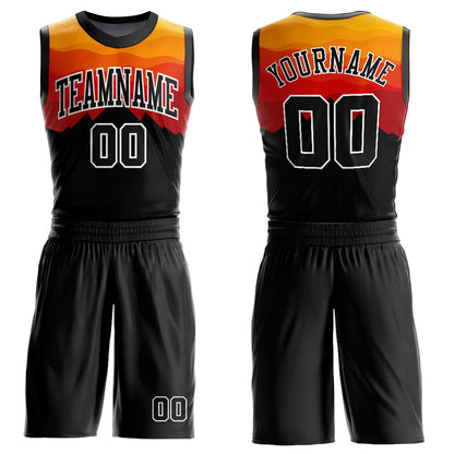 Custom Black Gold-Red Round Neck Sublimation Basketball Uniform Jersey