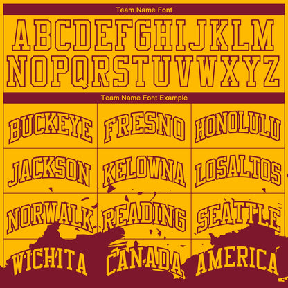 Custom Yellow Maroon Color Splash Round Neck Sublimation Basketball Uniform Jersey