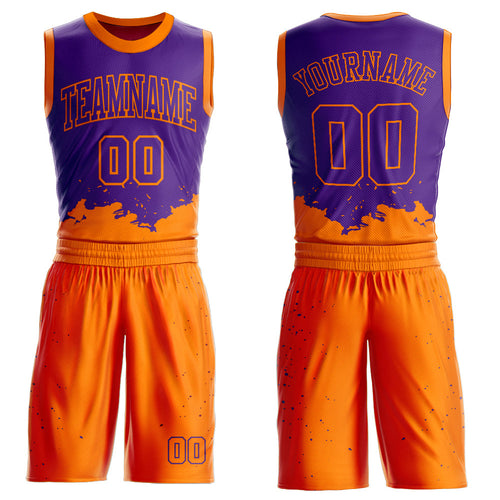Custom Purple Bay Orange Color Splash Round Neck Sublimation Basketball Uniform Jersey