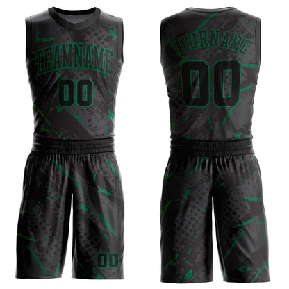 Custom Black Kelly Green Bright Lines Round Neck Sublimation Basketball Uniform Jersey