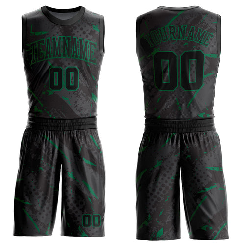 Custom Black Kelly Green Bright Lines Round Neck Sublimation Basketball Uniform Jersey