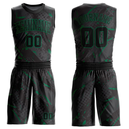 Custom Black Kelly Green Bright Lines Round Neck Sublimation Basketball Uniform Jersey