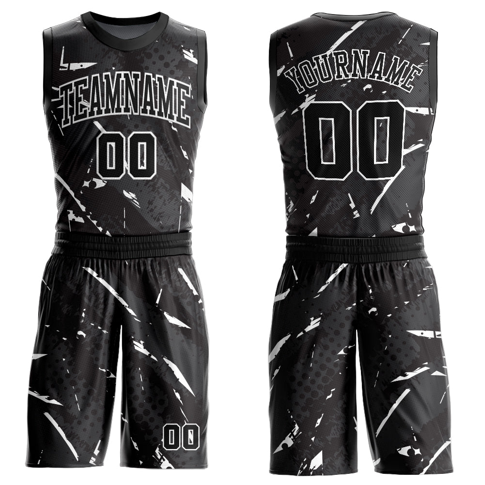 Custom Black White Bright Lines Round Neck Sublimation Basketball Uniform Jersey