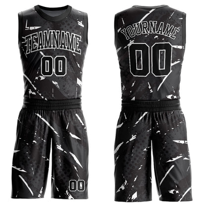 Custom Black White Bright Lines Round Neck Sublimation Basketball Uniform Jersey
