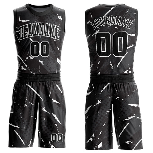 Custom Black White Bright Lines Round Neck Sublimation Basketball Uniform Jersey