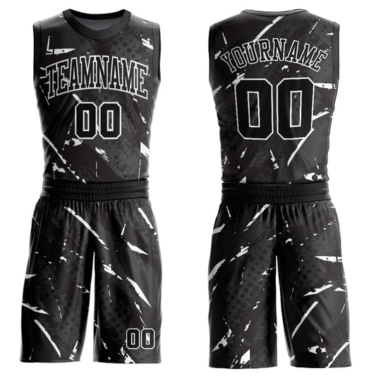 Custom Black White Bright Lines Round Neck Sublimation Basketball Uniform Jersey