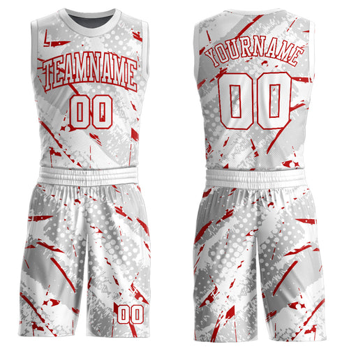 Custom White Red Bright Lines Round Neck Sublimation Basketball Uniform Jersey