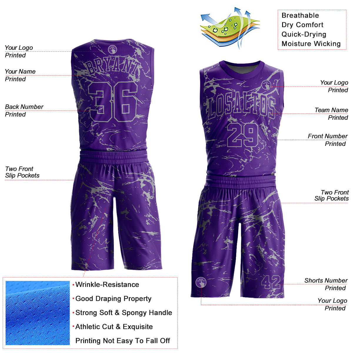 Custom Purple Light Gray Abstract Grunge Art Round Neck Sublimation Basketball Uniform Jersey