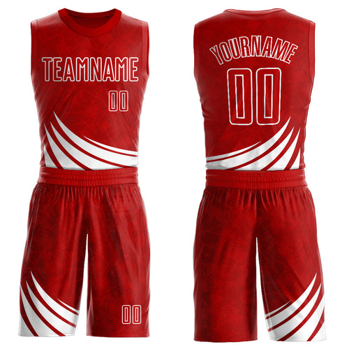 Custom Red White Wind Shapes Round Neck Sublimation Basketball Uniform Jersey