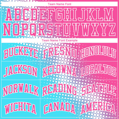 Custom Sky Blue Pink-White Gradient Two Tone Diamond Shape Round Neck Sublimation Basketball Uniform Jersey