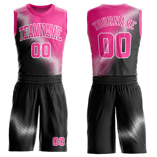 Custom Black Pink-White Gradient Two Tone Diamond Shape Round Neck Sublimation Basketball Uniform Jersey