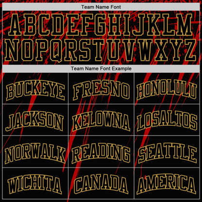Custom Black Red-Old Gold Splash Round Neck Sublimation Basketball Set Jersey