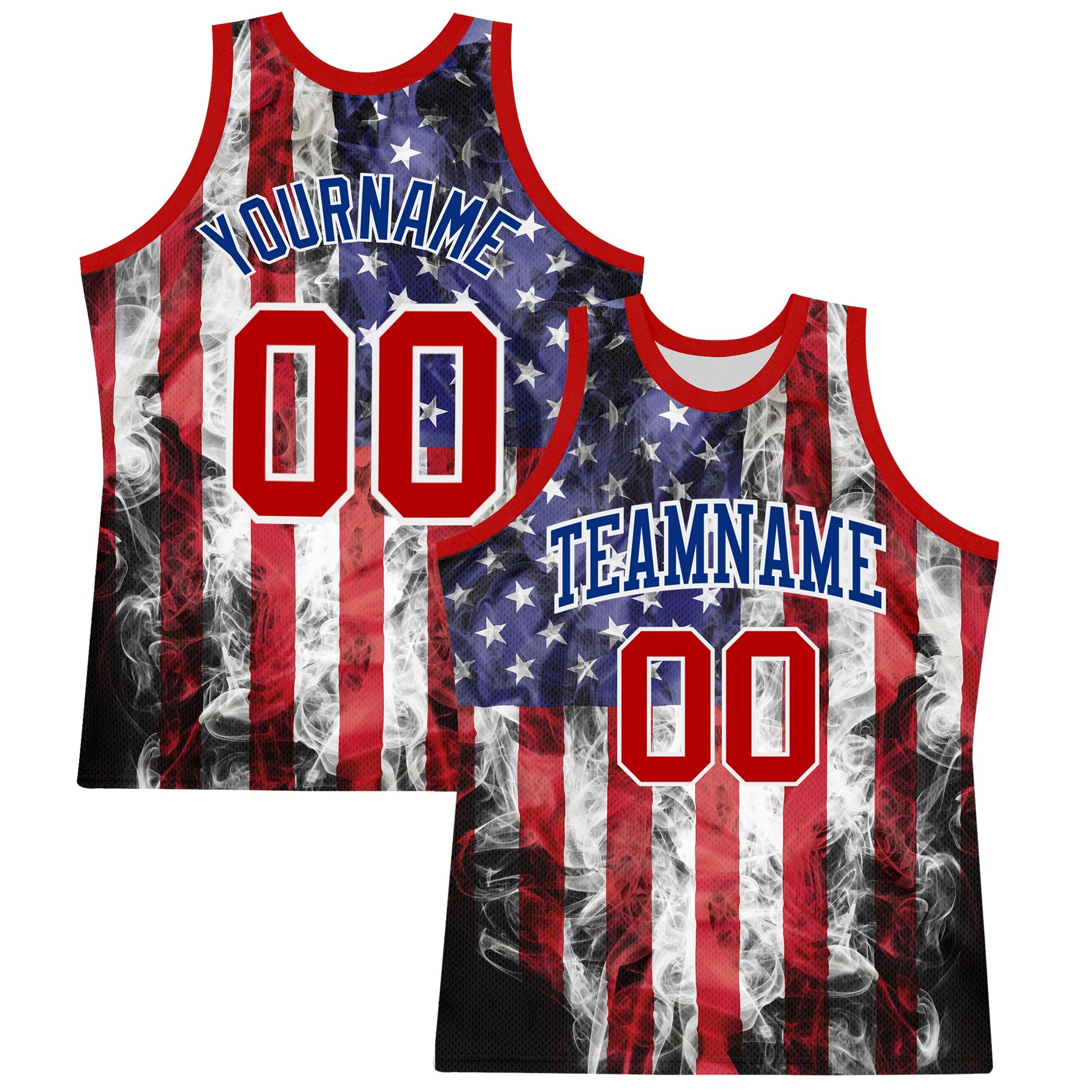 Custom White Red-Royal American Flag Round Neck Sublimation Basketball Set Jersey