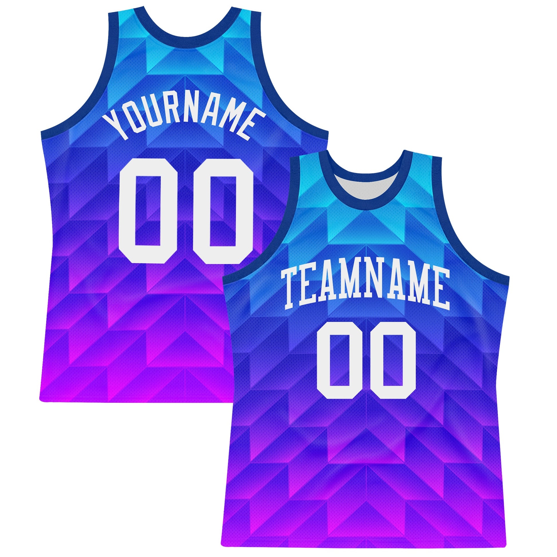 Custom Royal White-Hot Pink Gradient Geometric Shape Round Neck Sublimation Basketball Set Jersey