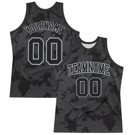 Custom Black Gray Curve Lines Round Neck Sublimation Basketball Set Jersey