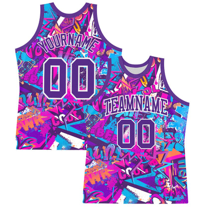 Custom Graffiti Pattern Purple-White Splash Round Neck Sublimation Basketball Set Jersey