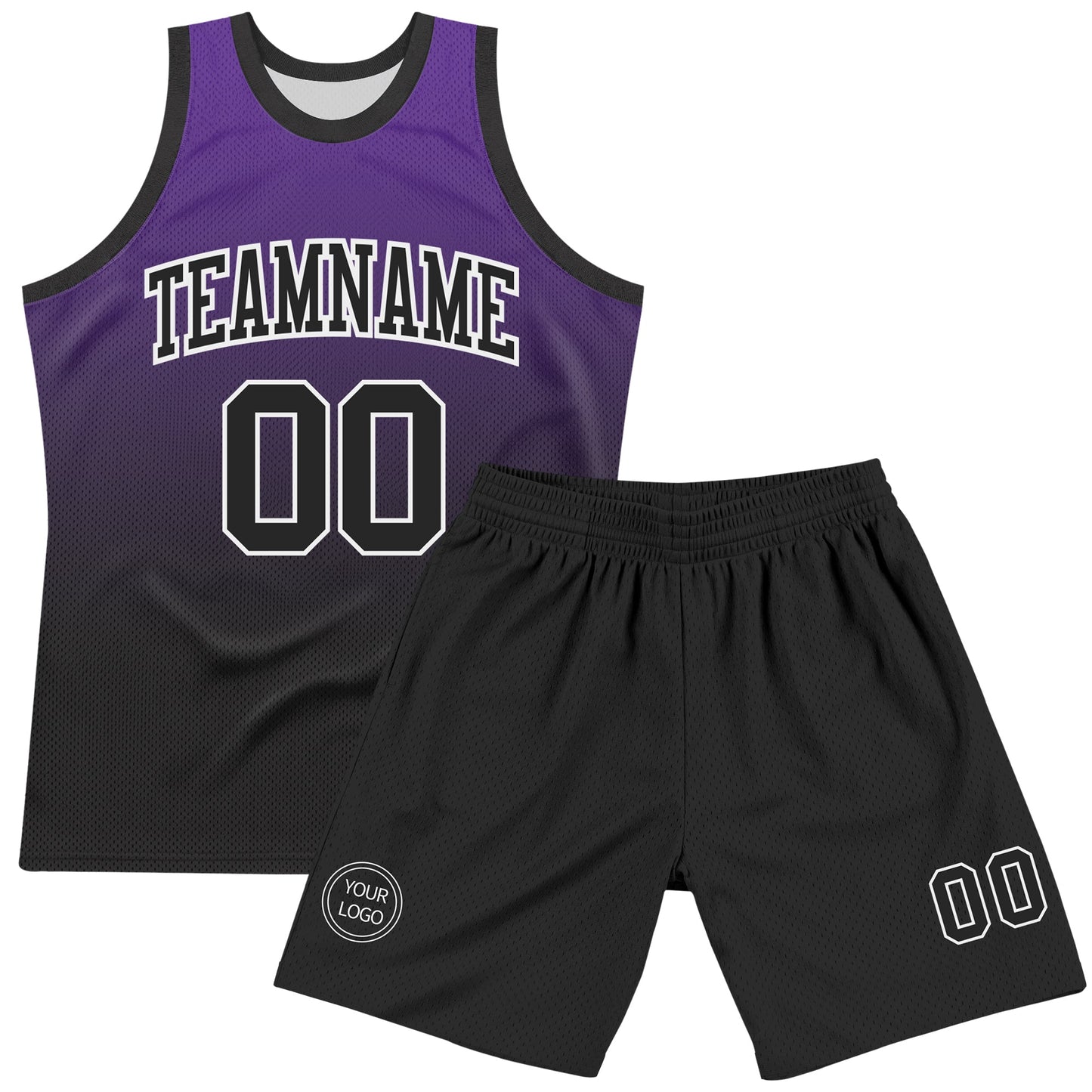 Custom Purple Black-White Fade Fashion Round Neck Sublimation Basketball Set Jersey