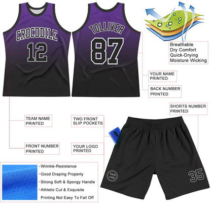 Custom Purple Black-White Fade Fashion Round Neck Sublimation Basketball Set Jersey