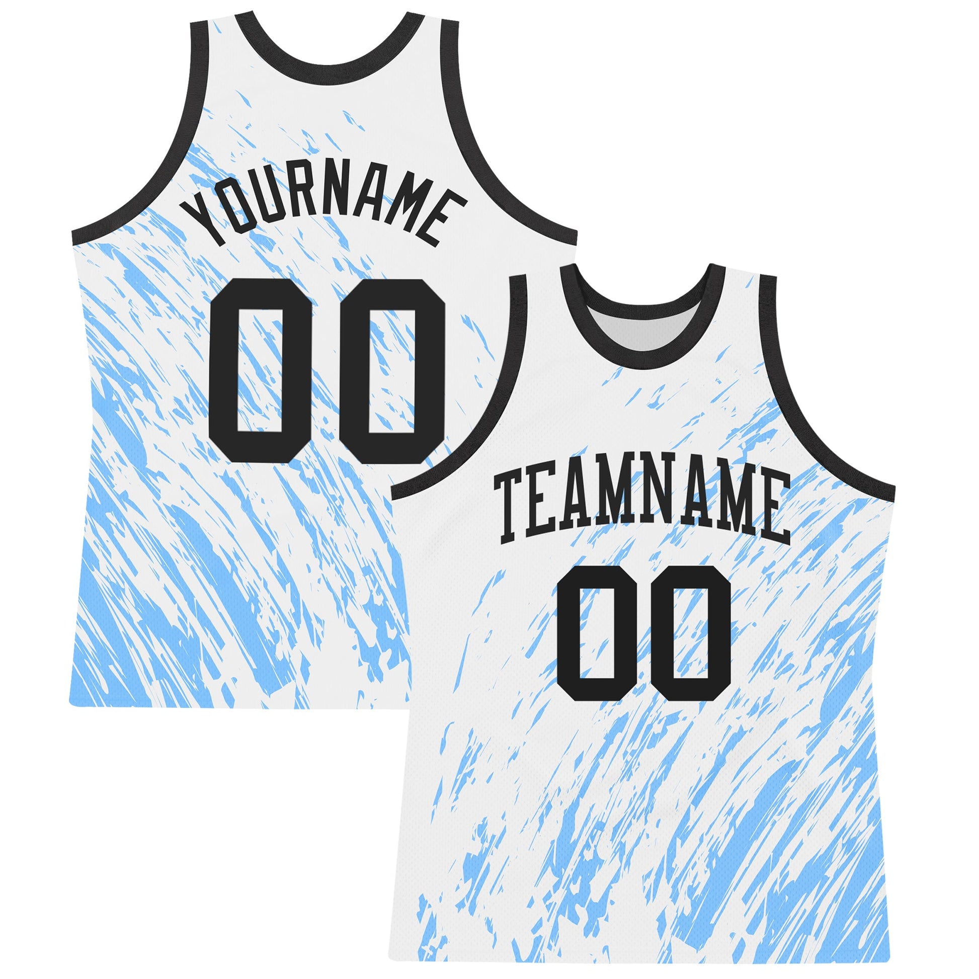 Custom White Black-Light Blue Splash Round Neck Sublimation Basketball Set Jersey