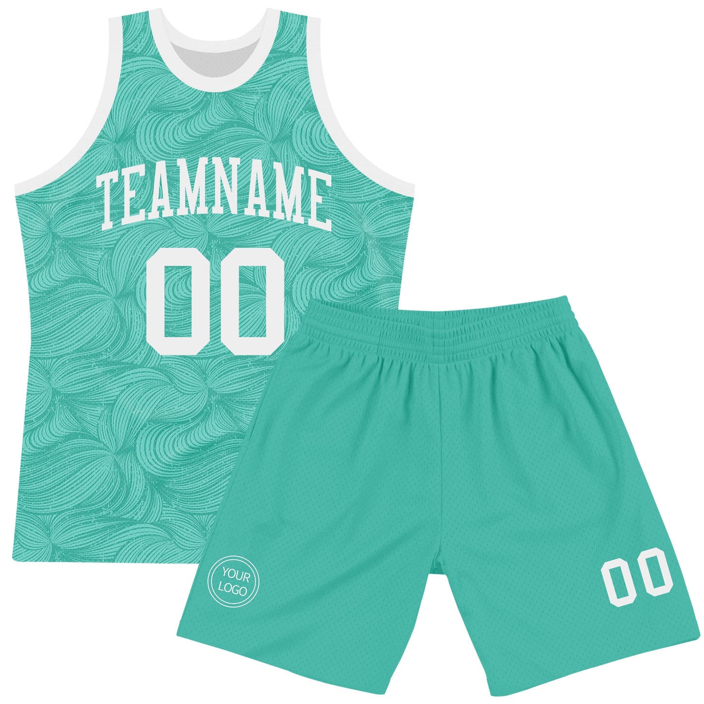 Custom Aqua White Fluid Art Round Neck Sublimation Basketball Set Jersey