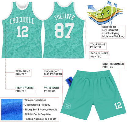 Custom Aqua White Fluid Art Round Neck Sublimation Basketball Set Jersey