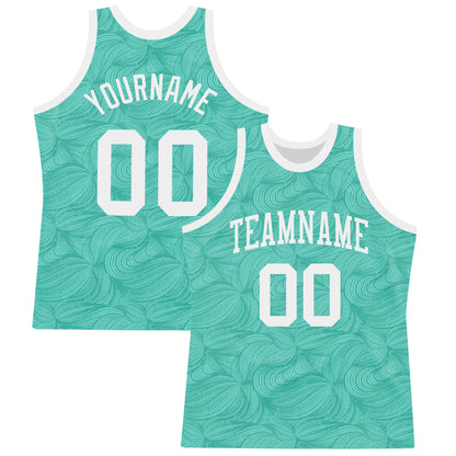 Custom Aqua White Fluid Art Round Neck Sublimation Basketball Set Jersey