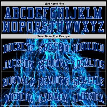 Custom Black Royal-Light Blue Flame Round Neck Sublimation Basketball Set Jersey