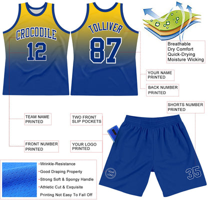 Custom Yellow Royal-White Fade Fashion Round Neck Sublimation Basketball Set Jersey