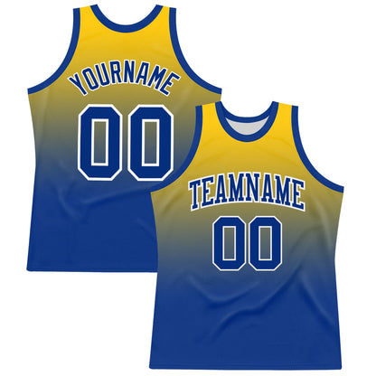 Custom Yellow Royal-White Fade Fashion Round Neck Sublimation Basketball Set Jersey