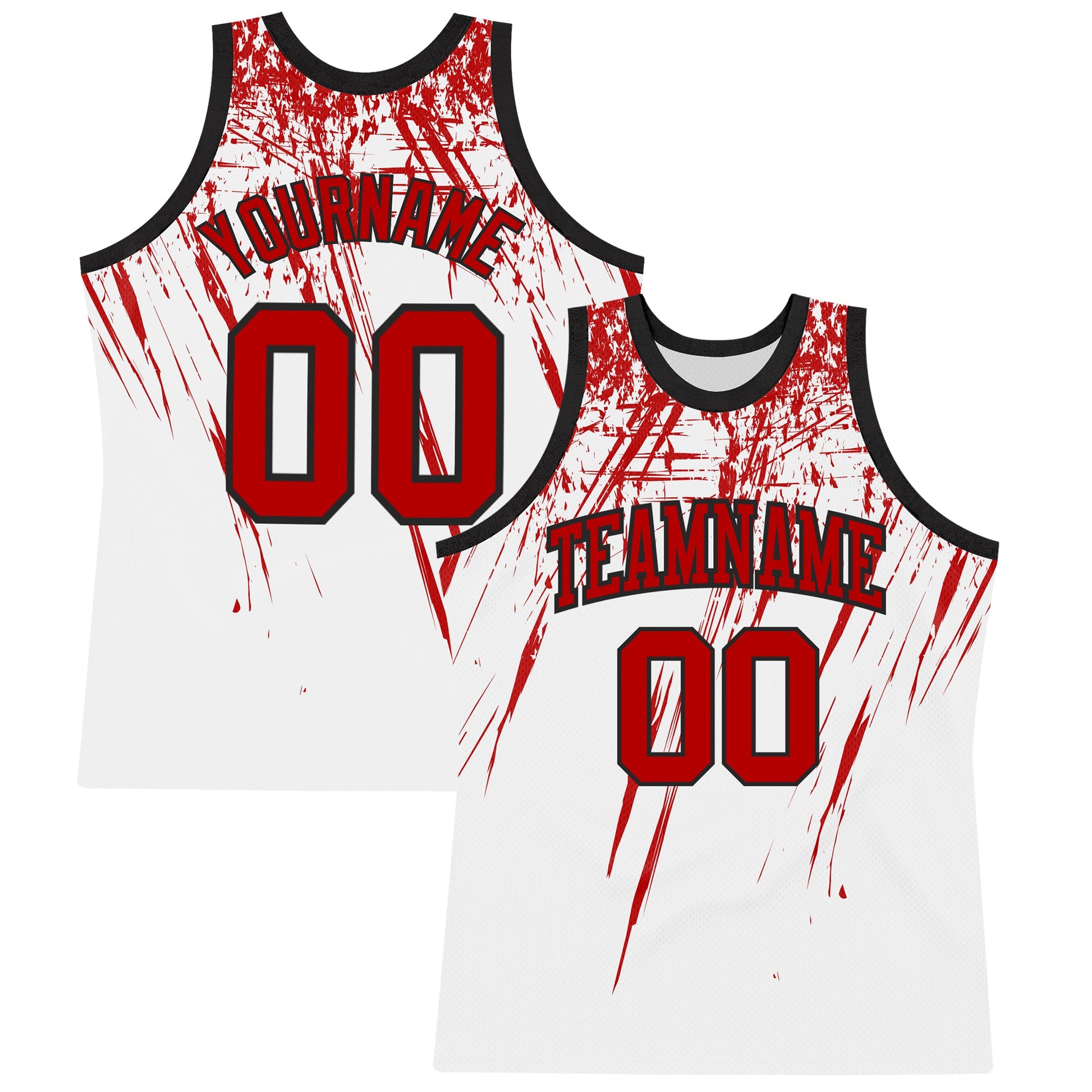 Custom White Red-Black Splash Round Neck Sublimation Basketball Set Jersey