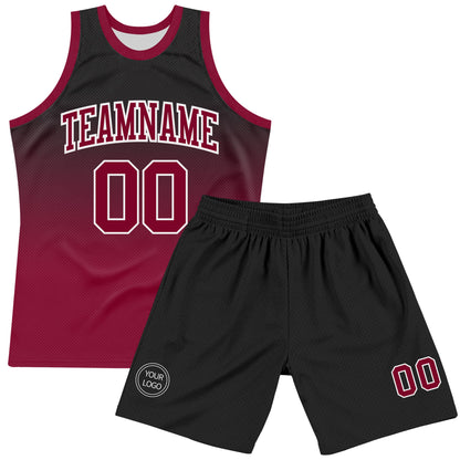 Custom Black Crimson-White Fade Fashion Round Neck Sublimation Basketball Set Jersey