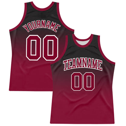 Custom Black Crimson-White Fade Fashion Round Neck Sublimation Basketball Set Jersey