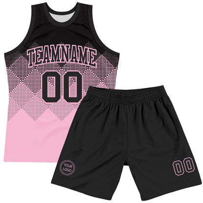 Custom Black Light Pink Gradient Square Shapes Round Neck Sublimation Basketball Set Jersey