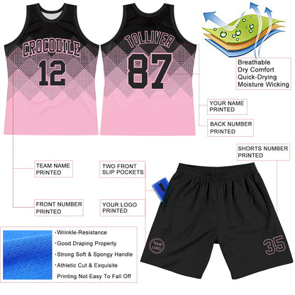 Custom Black Light Pink Gradient Square Shapes Round Neck Sublimation Basketball Set Jersey