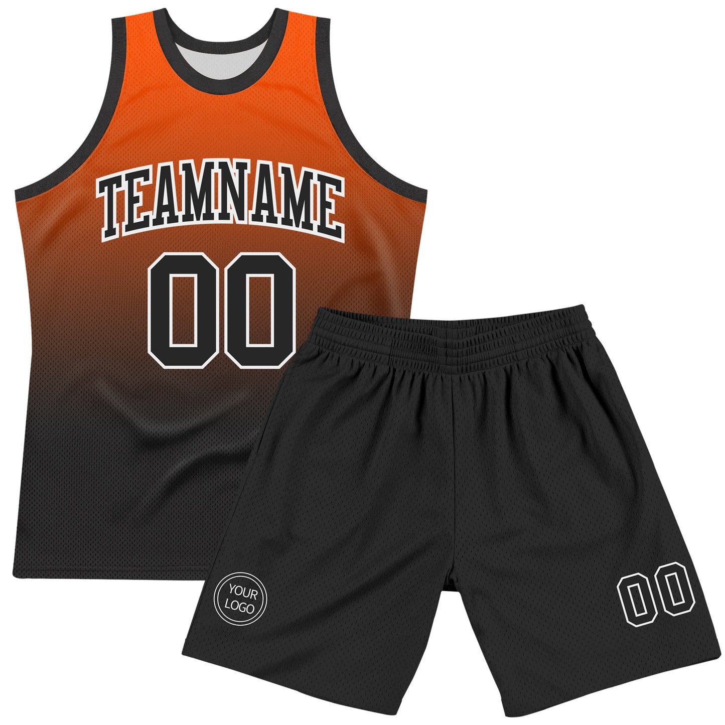 Custom Orange Black-White Gradient Square Shapes Round Neck Sublimation Basketball Set Jersey
