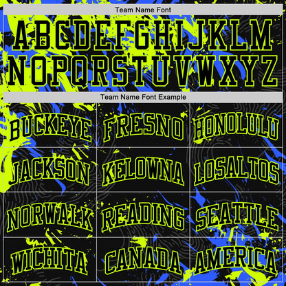 Custom Black Neon Green-Royal Splash Round Neck Sublimation Basketball Set Jersey