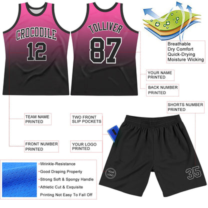 Custom Pink Black-White Fade Fashion Round Neck Sublimation Basketball Set Jersey