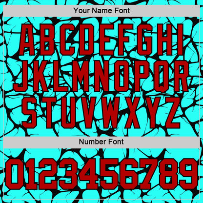 Custom Aqua Red-Black Abstract Network Round Neck Sublimation Basketball Set Jersey