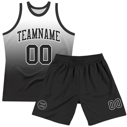Custom White Black Fade Fashion Round Neck Sublimation Basketball Set Jersey