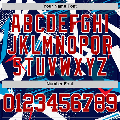 Custom Navy Red-White Geometric Shape Round Neck Sublimation Basketball Set Jersey