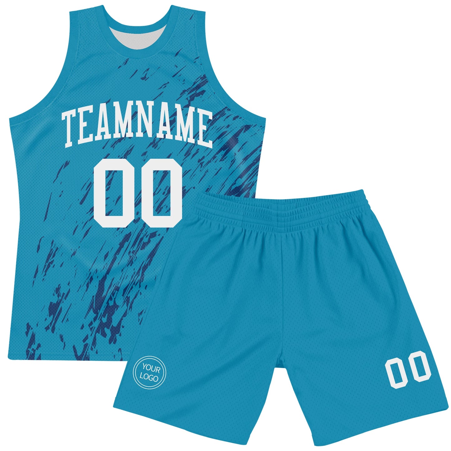 Custom Panther Blue White Splash Round Neck Sublimation Basketball Set Jersey