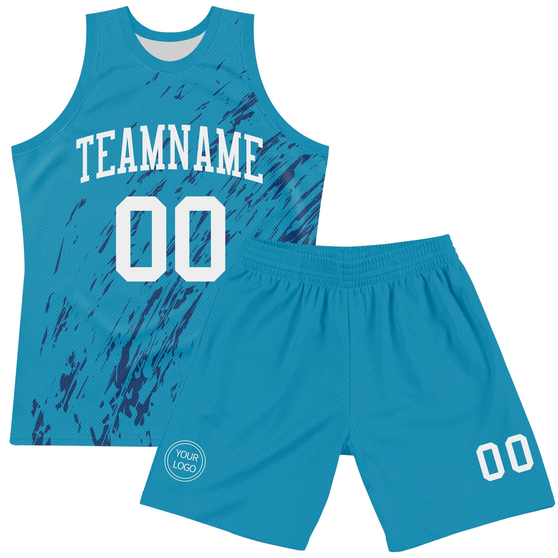 Custom Panther Blue White Splash Round Neck Sublimation Basketball Set Jersey
