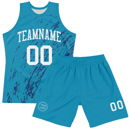 Custom Panther Blue White Splash Round Neck Sublimation Basketball Set Jersey
