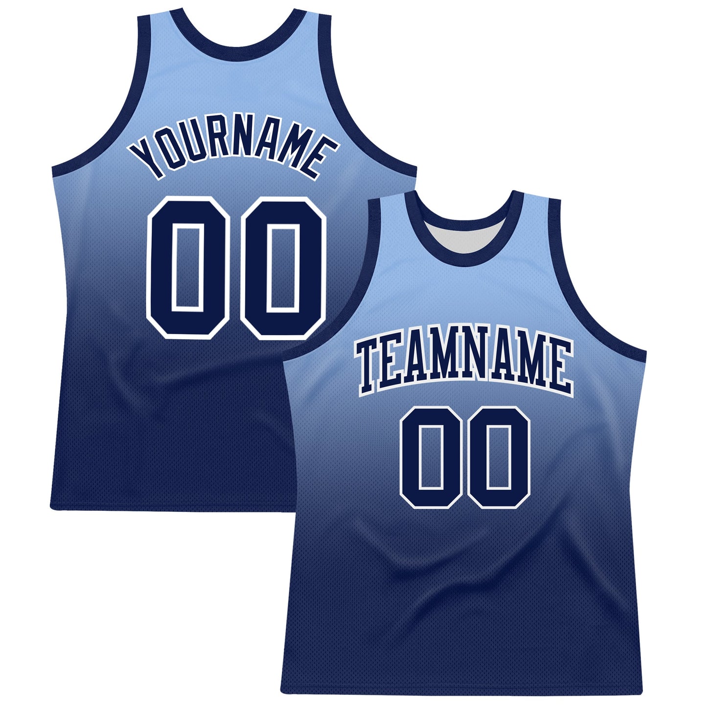 Custom Light Blue Navy-White Fade Fashion Round Neck Sublimation Basketball Set Jersey