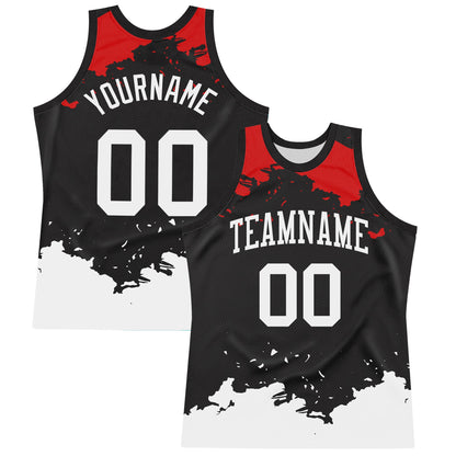 Custom Black White-Red Fragment Art Round Neck Sublimation Basketball Set Jersey
