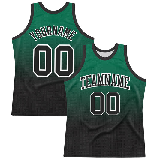 Custom Kelly Green Black-White Fade Fashion Round Neck Sublimation Basketball Set Jersey