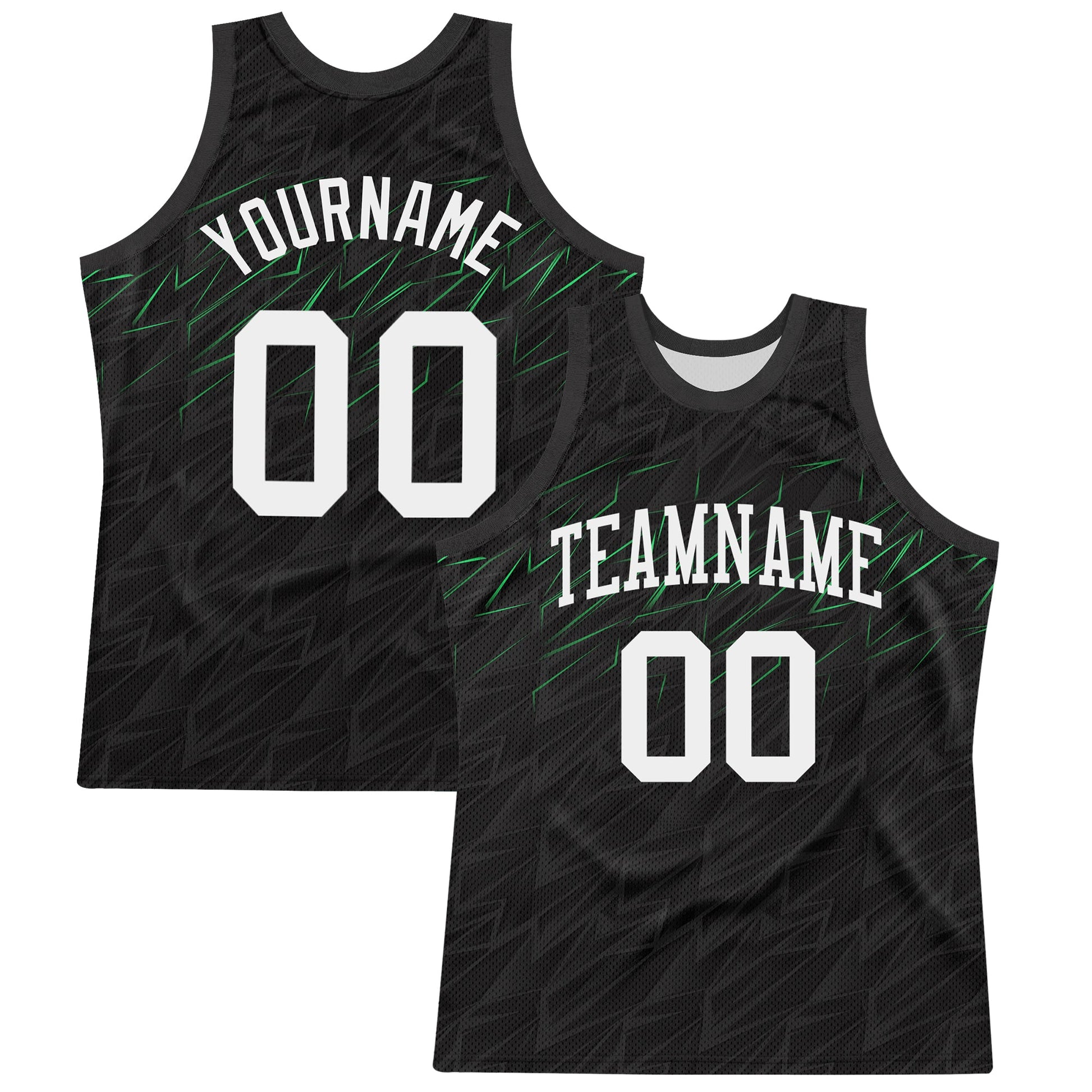 Custom Black White-Neon Green Line Round Neck Sublimation Basketball Set Jersey