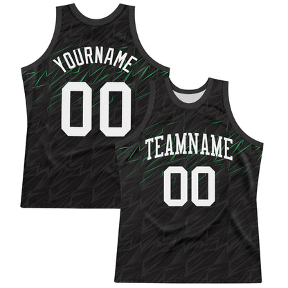 Custom Black White-Neon Green Line Round Neck Sublimation Basketball Set Jersey