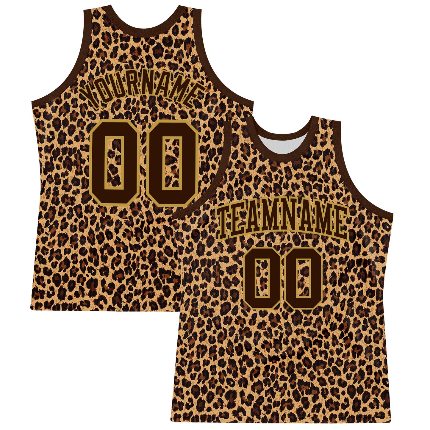 Custom Brown Old Gold Leopard Print Round Neck Sublimation Basketball Set Jersey