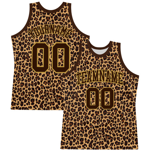 Custom Brown Old Gold Leopard Print Round Neck Sublimation Basketball Set Jersey
